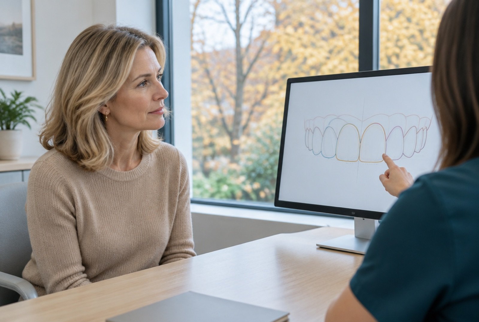 Patient talking through her treatment plan with the dentist